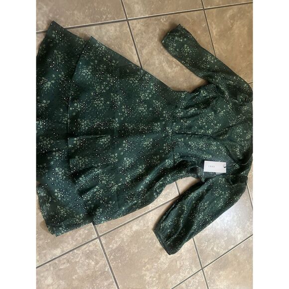 NWT IKKS 36 Satin Floral Mini Dress Ruffles Button Accent - Picture 2 of 10